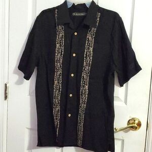 The Havanera Black Patterned Beach Festival Button Down Shirt
